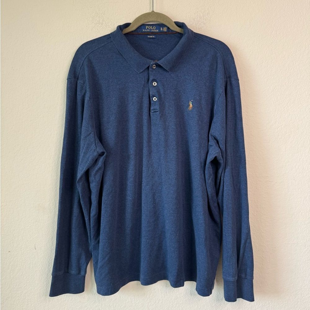 Polo Ralph Lauren Classic Fit Long Sleeve Polo Shirt Men‎ Size XL Navy Blue Pony